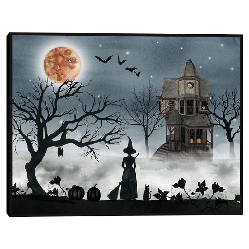 Spooky Harvest Moon Framed Canvas Art Print