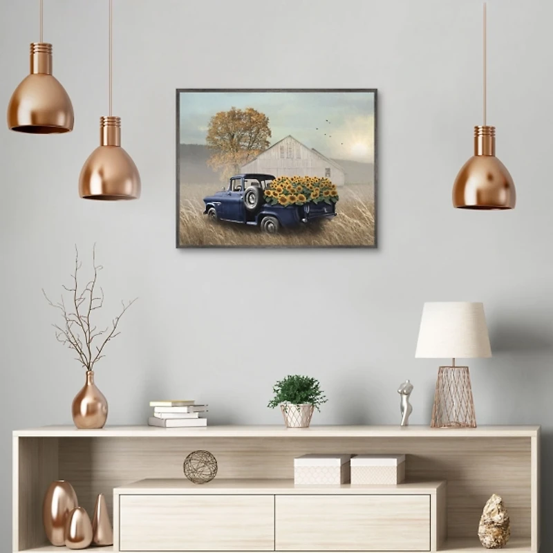 Sunflower Truck Framed Canvas Art Print