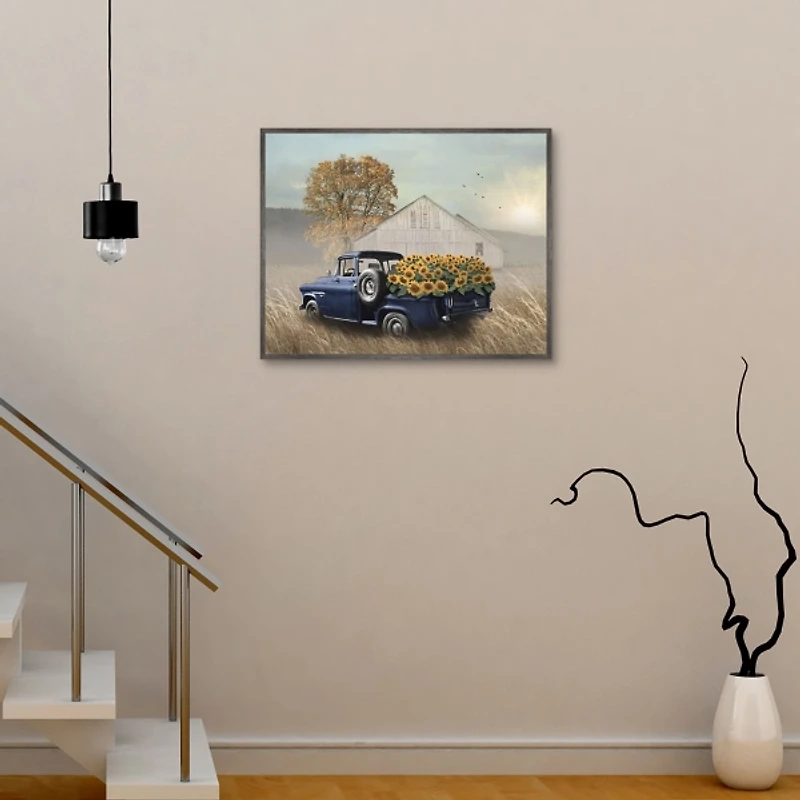 Sunflower Truck Framed Canvas Art Print