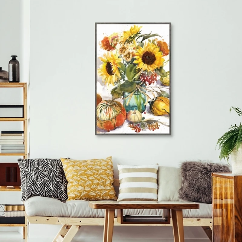 Sunflower Mason Jar Framed Canvas Art Print