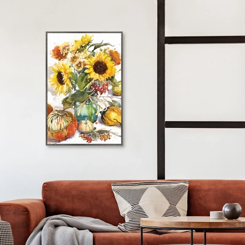 Sunflower Mason Jar Framed Canvas Art Print