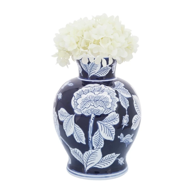 Blue and White Floral Chinoiserie Vase