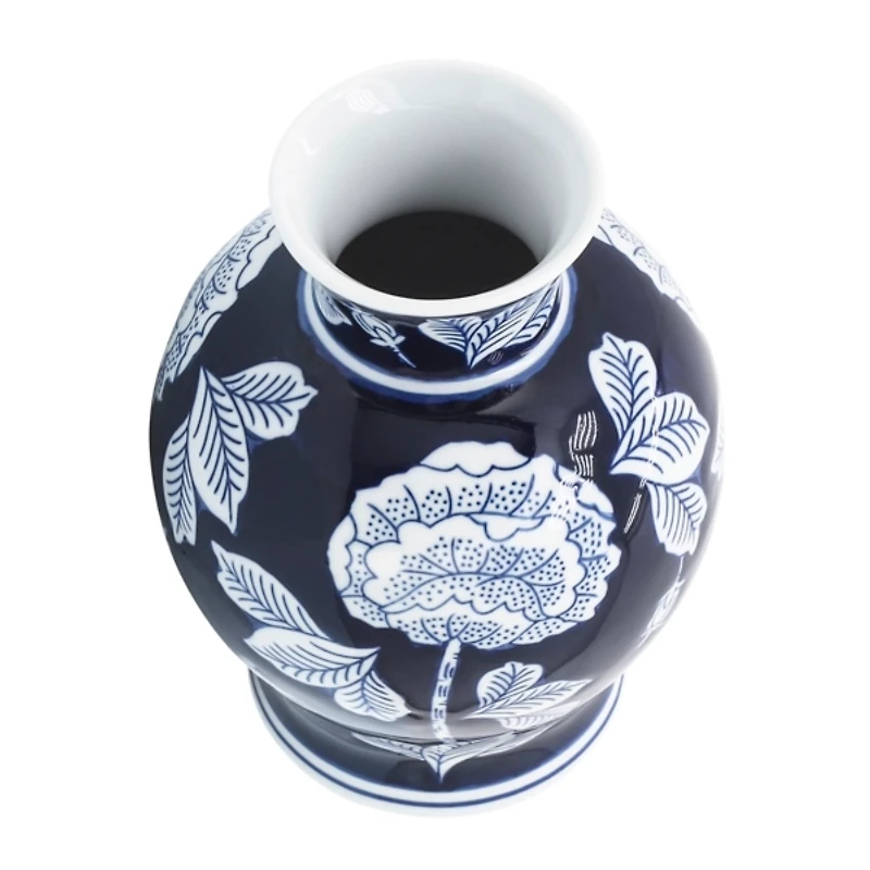 Blue and White Floral Chinoiserie Vase