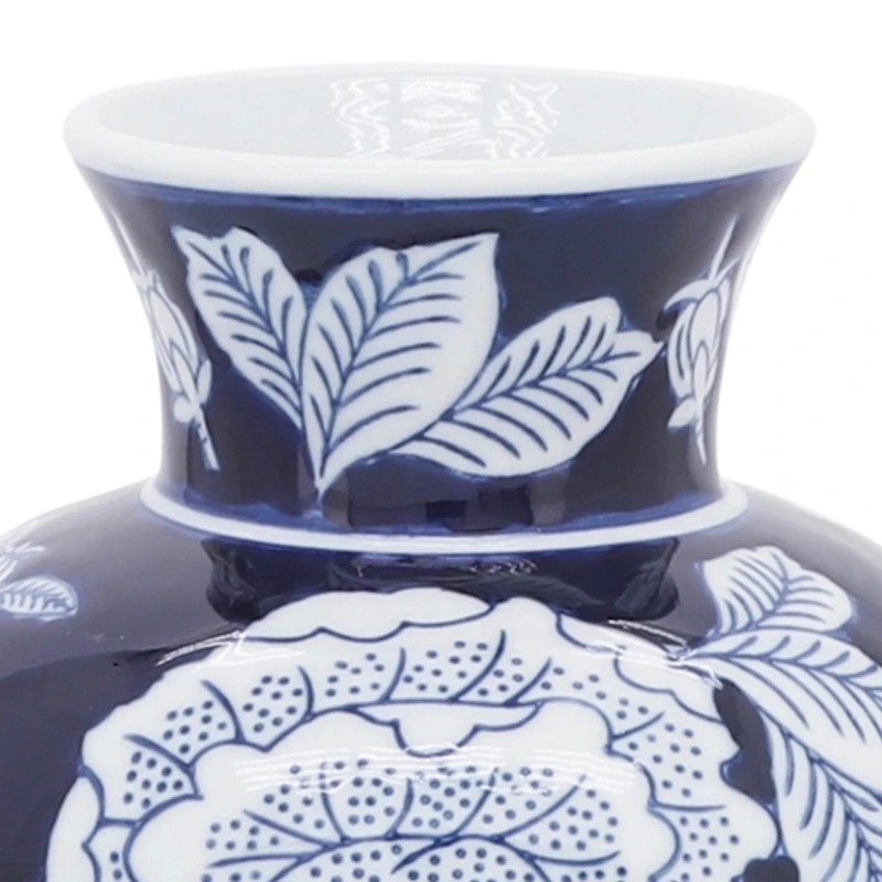 Blue and White Floral Chinoiserie Vase