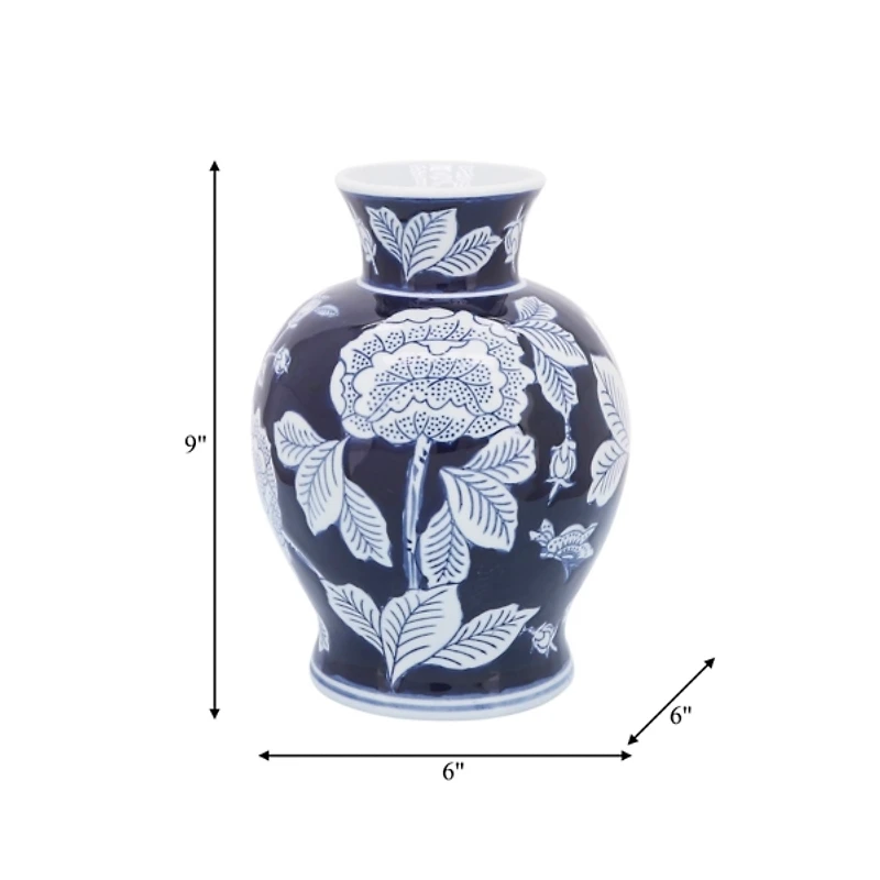 Blue and White Floral Chinoiserie Vase