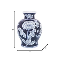 Blue and White Floral Chinoiserie Vase