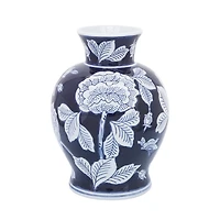 Blue and White Floral Chinoiserie Vase