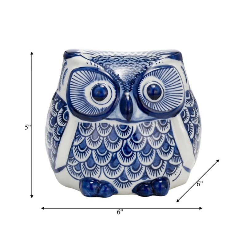 Blue Chinoiserie Owl Figurine