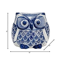 Blue Chinoiserie Owl Figurine