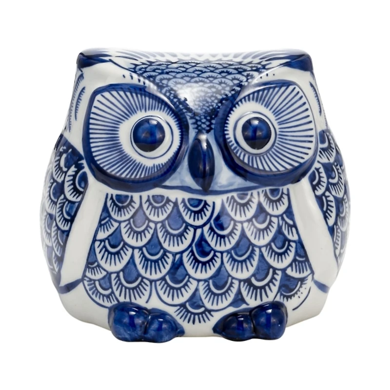Blue Chinoiserie Owl Figurine