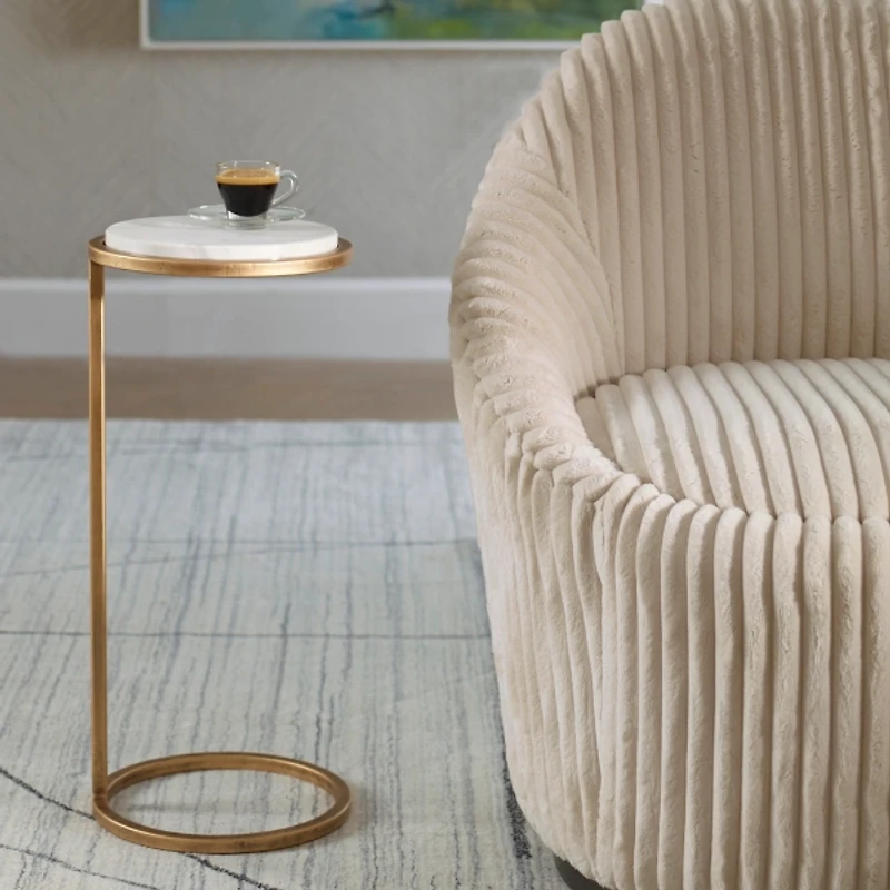Round Aged Gold and Marble Accent Table