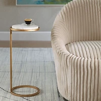 Round Aged Gold and Marble Accent Table