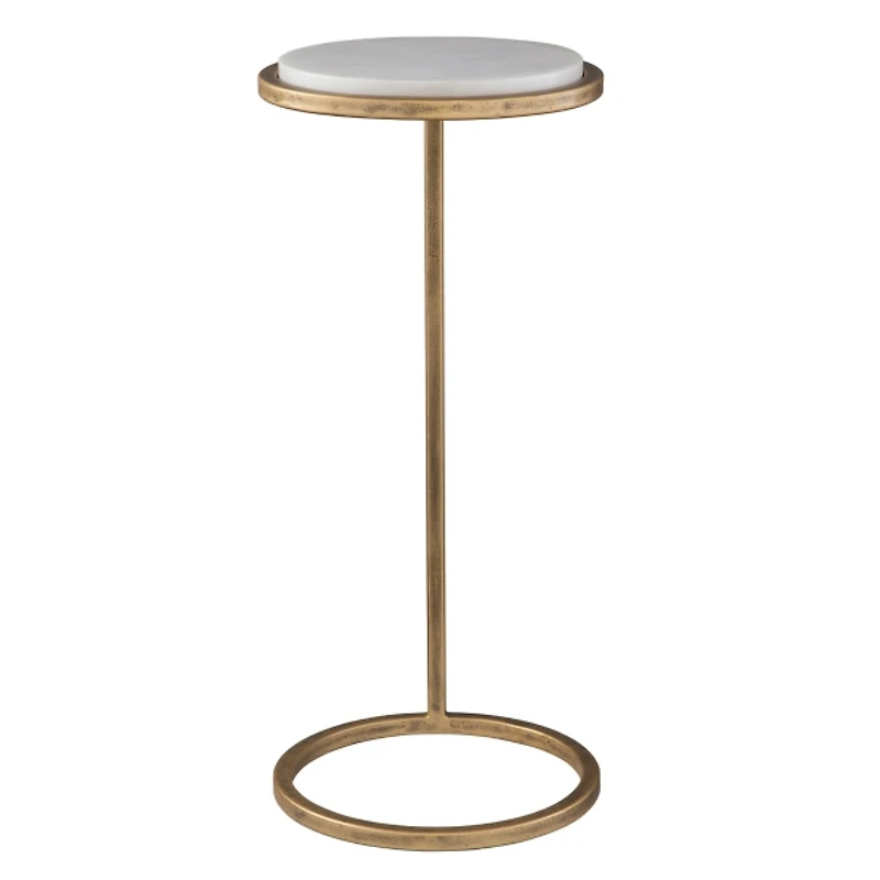Round Aged Gold and Marble Accent Table