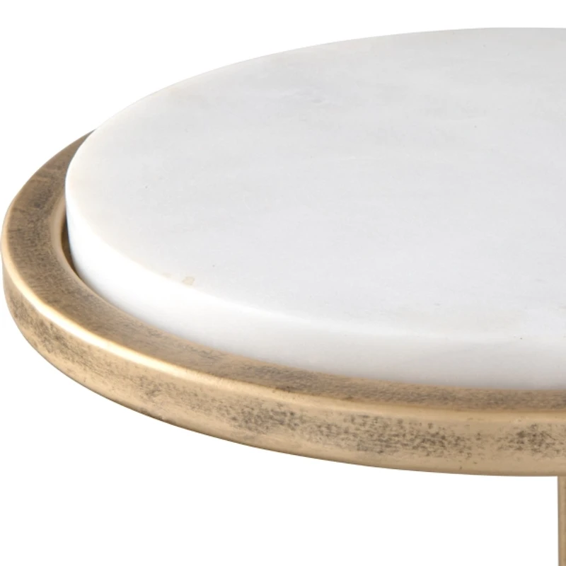 Round Aged Gold and Marble Accent Table