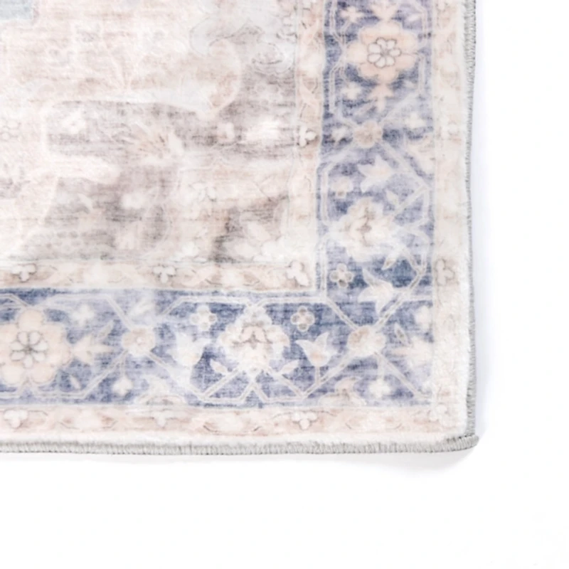 Lara Blue Medallion Washable Runner, 2x7