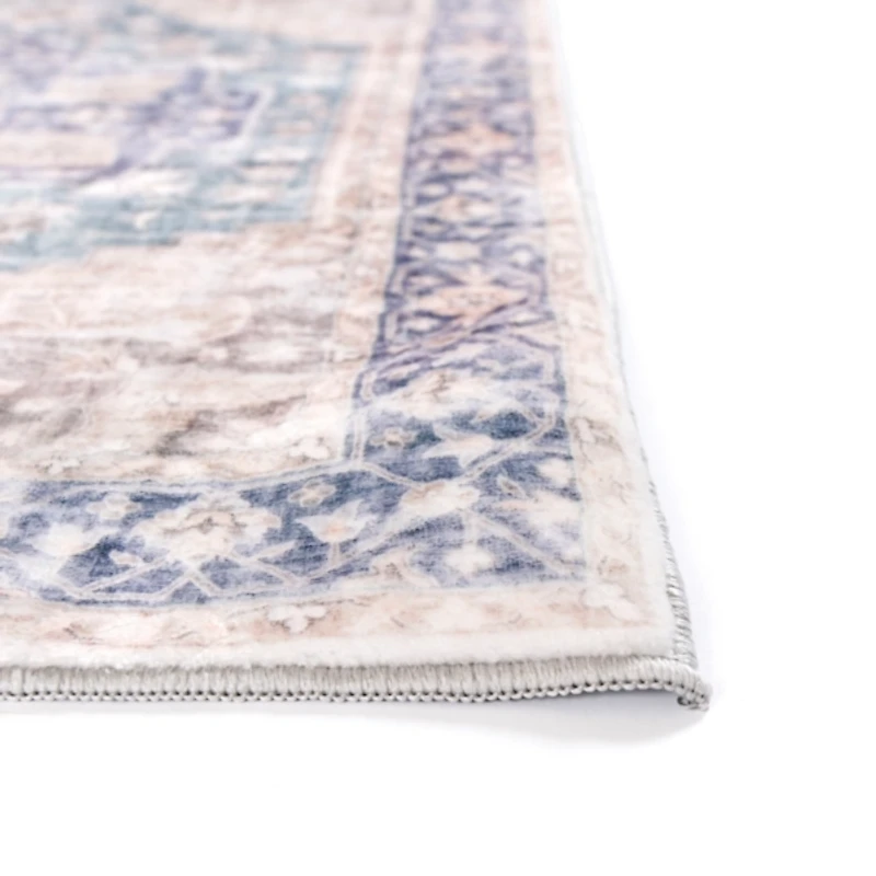 Lara Blue Medallion Washable Runner, 2x7