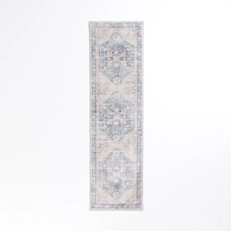 Lara Blue Medallion Washable Runner, 2x7