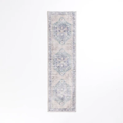 Lara Blue Medallion Washable Runner, 2x7