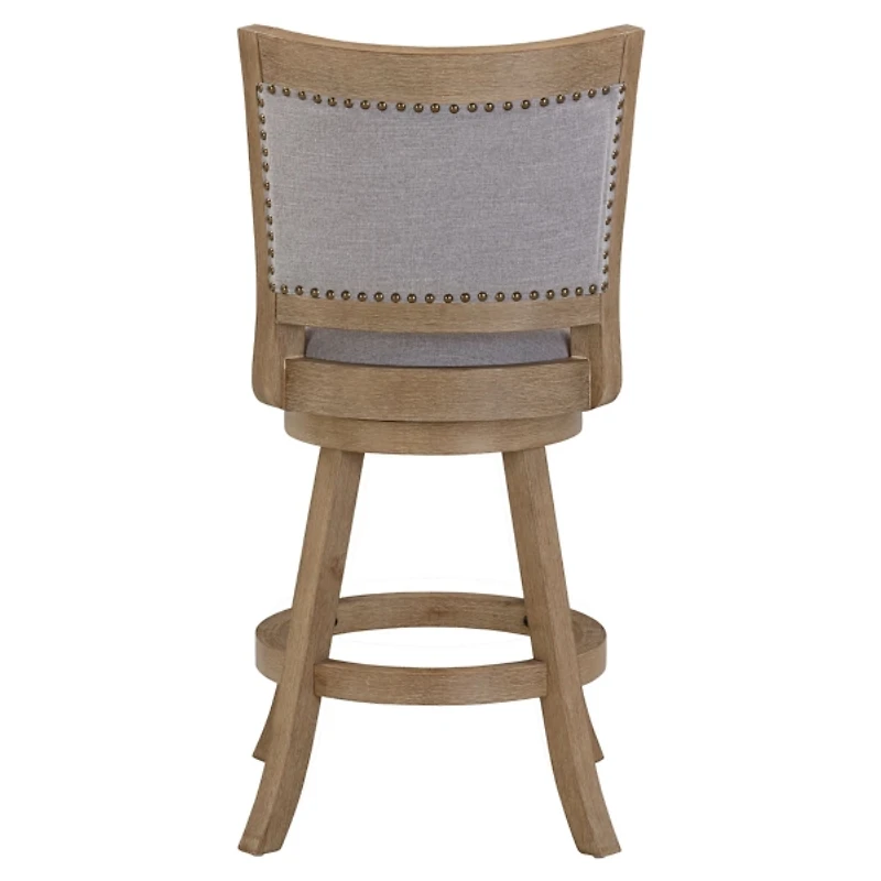 Gray Linen and Driftwood Swivel Counter Stool