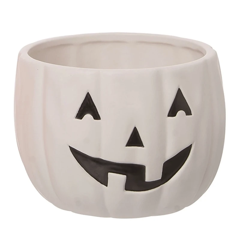 Orange and White Jack O Lantern Bowls, Set of 2