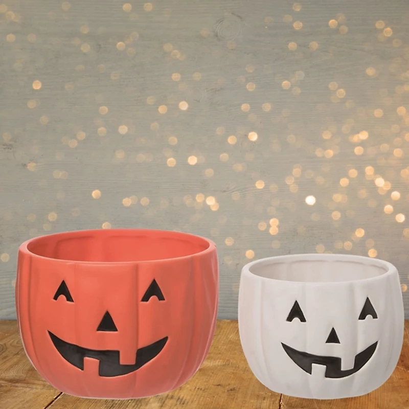 Orange and White Jack O Lantern Bowls, Set of 2