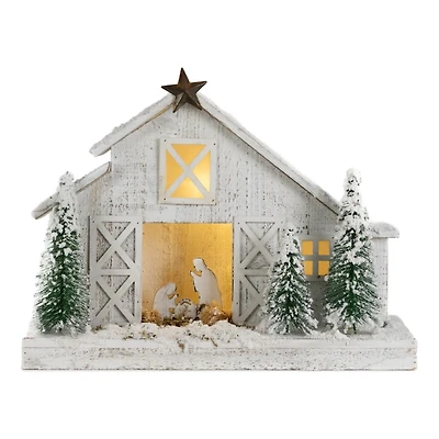 LED Flocked Nativity Stable