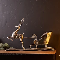 Hammered Metal Reindeer with Sleigh Decoration