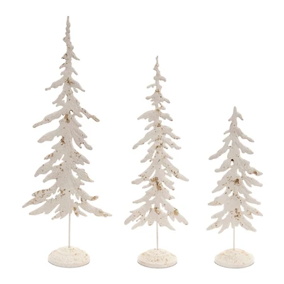 Distressed White Metal Pine Trees, Set of 3