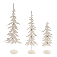 Distressed White Metal Pine Trees, Set of 3