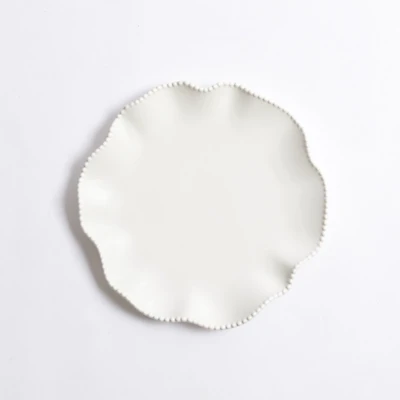 White Wavy Beaded Salad Plate