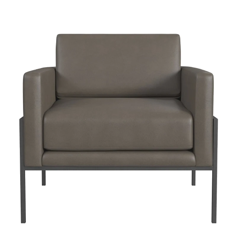 Gray Faux Leather Black Metal Accent Chair