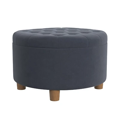 Blue Round Velvet Tufted Storage Ottoman