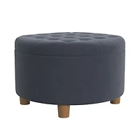 Blue Round Velvet Tufted Storage Ottoman