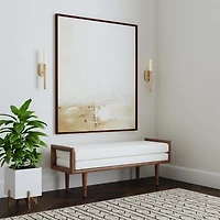 Ivory Boucle Walnut Wood Bench