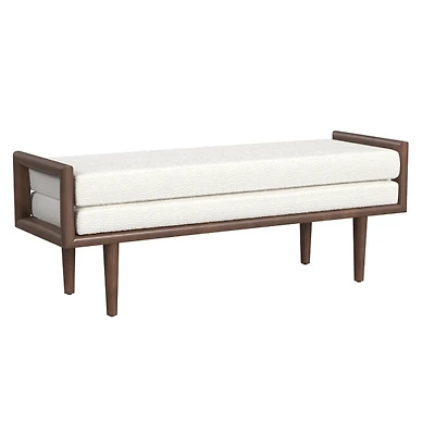 Ivory Boucle Walnut Wood Bench