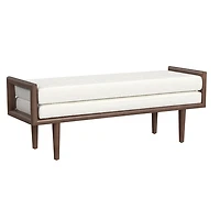 Ivory Boucle Walnut Wood Bench