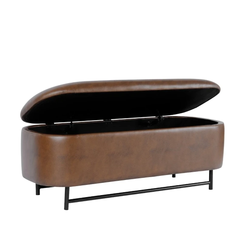 Brown Faux Leather Metal Storage Bench