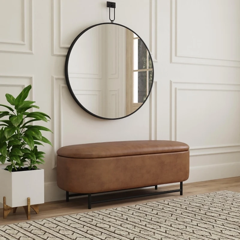 Brown Faux Leather Metal Storage Bench