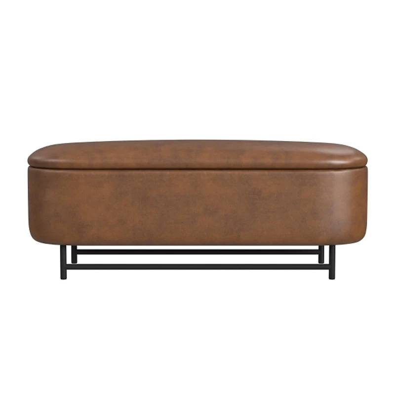 Brown Faux Leather Metal Storage Bench