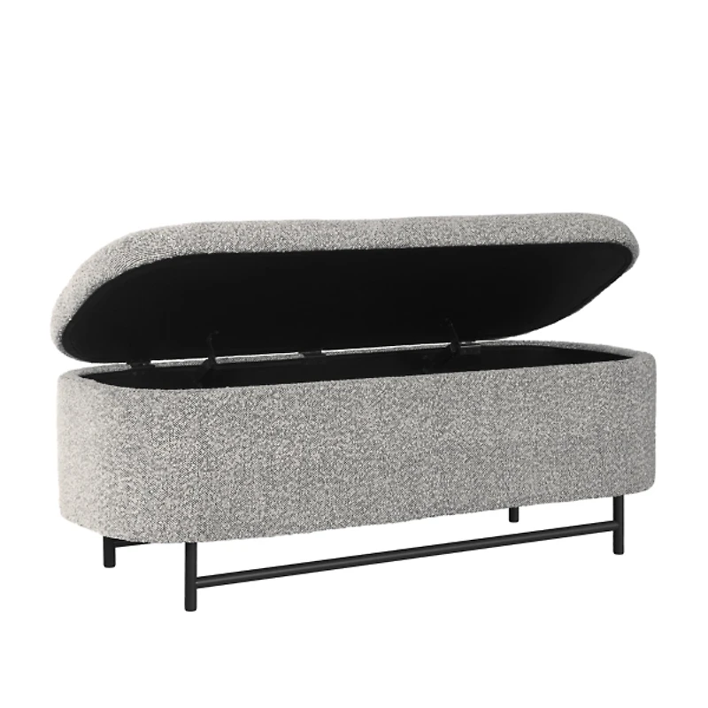 Gray Boucle Metal Storage Bench