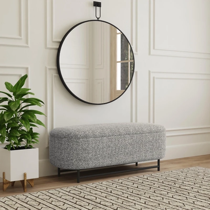 Gray Boucle Metal Storage Bench