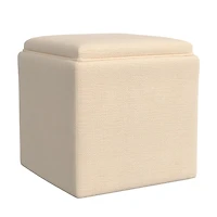 Cream Upholstered Storage Ottoman with Tray Top