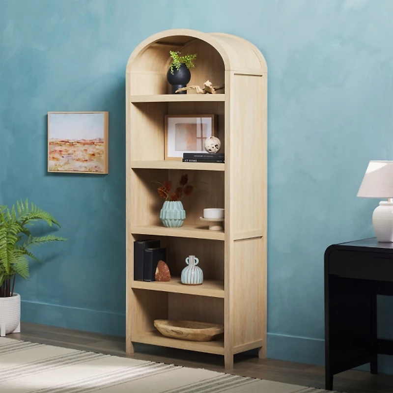 Coastal Arched Modern Open Shelf Bookcase