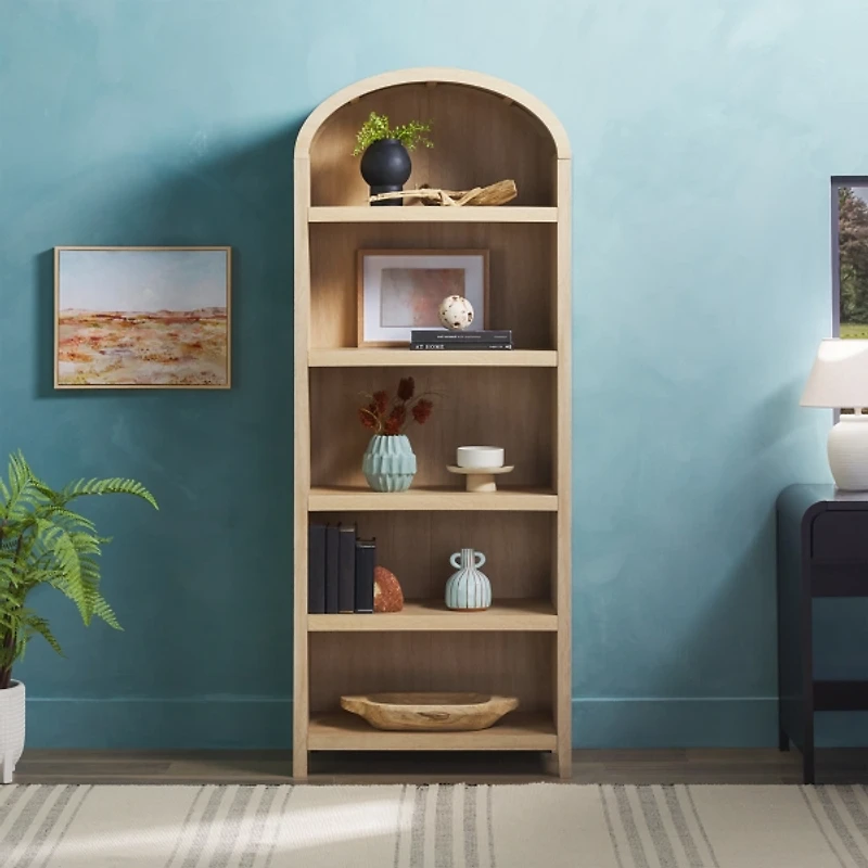 Coastal Arched Modern Open Shelf Bookcase