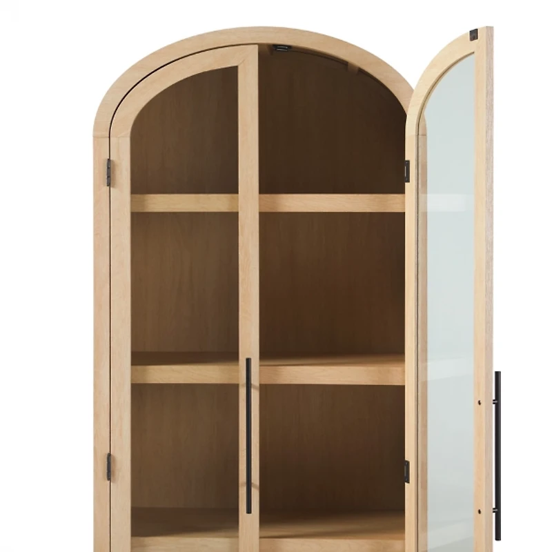 Coastal Oak Arched Glass Doors Chantelle Bookcase
