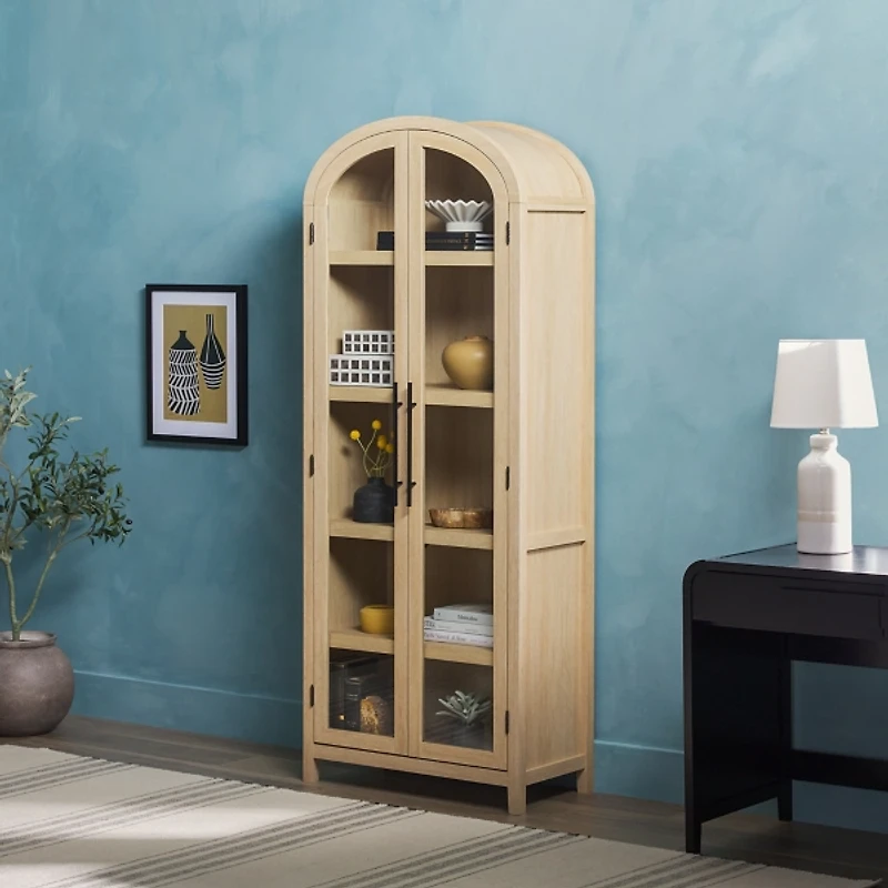 Coastal Oak Arched Glass Doors Chantelle Bookcase