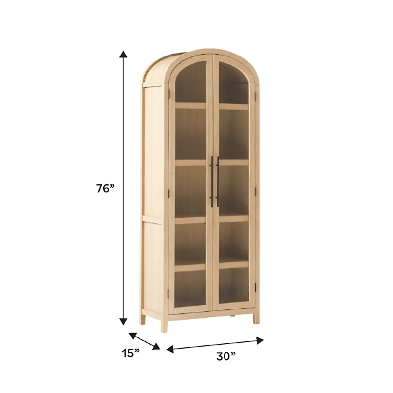 Coastal Oak Arched Glass Doors Chantelle Bookcase