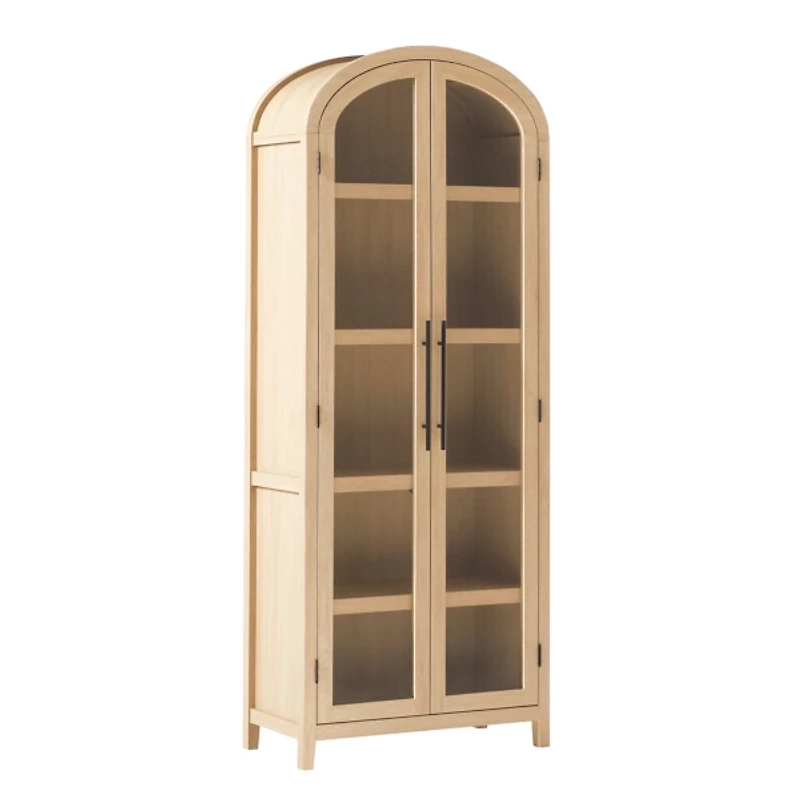 Coastal Oak Arched Glass Doors Chantelle Bookcase