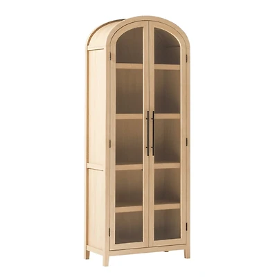 Coastal Oak Arched Glass Doors Chantelle Bookcase