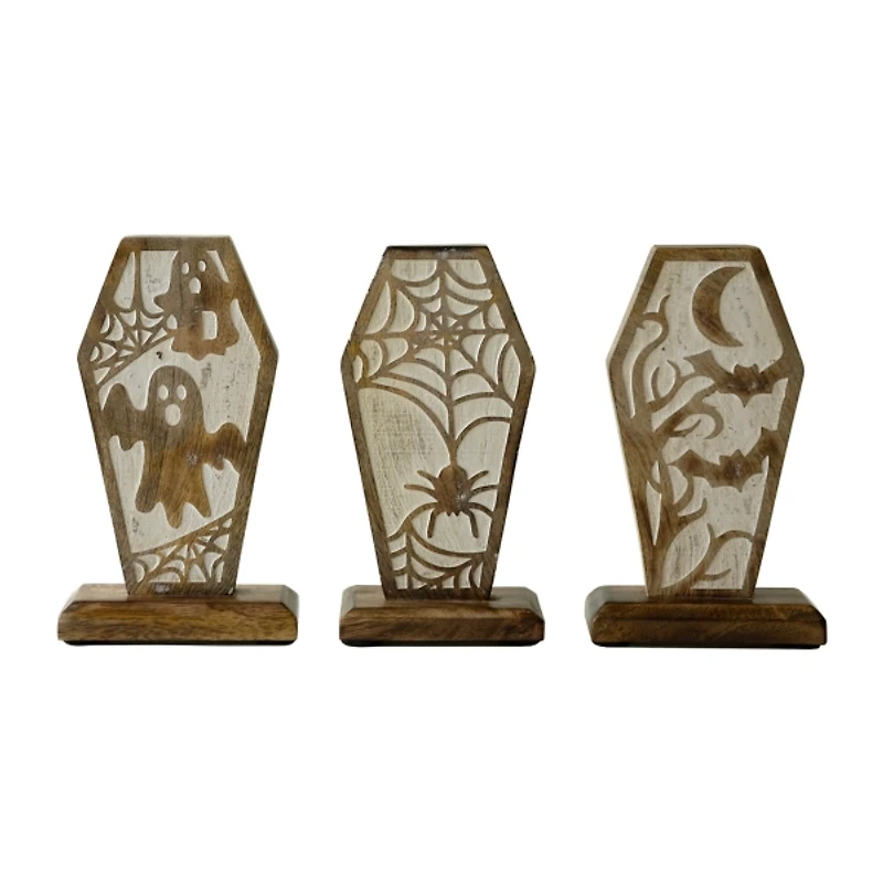 Carved Wooden Coffin Statues, Set of 3